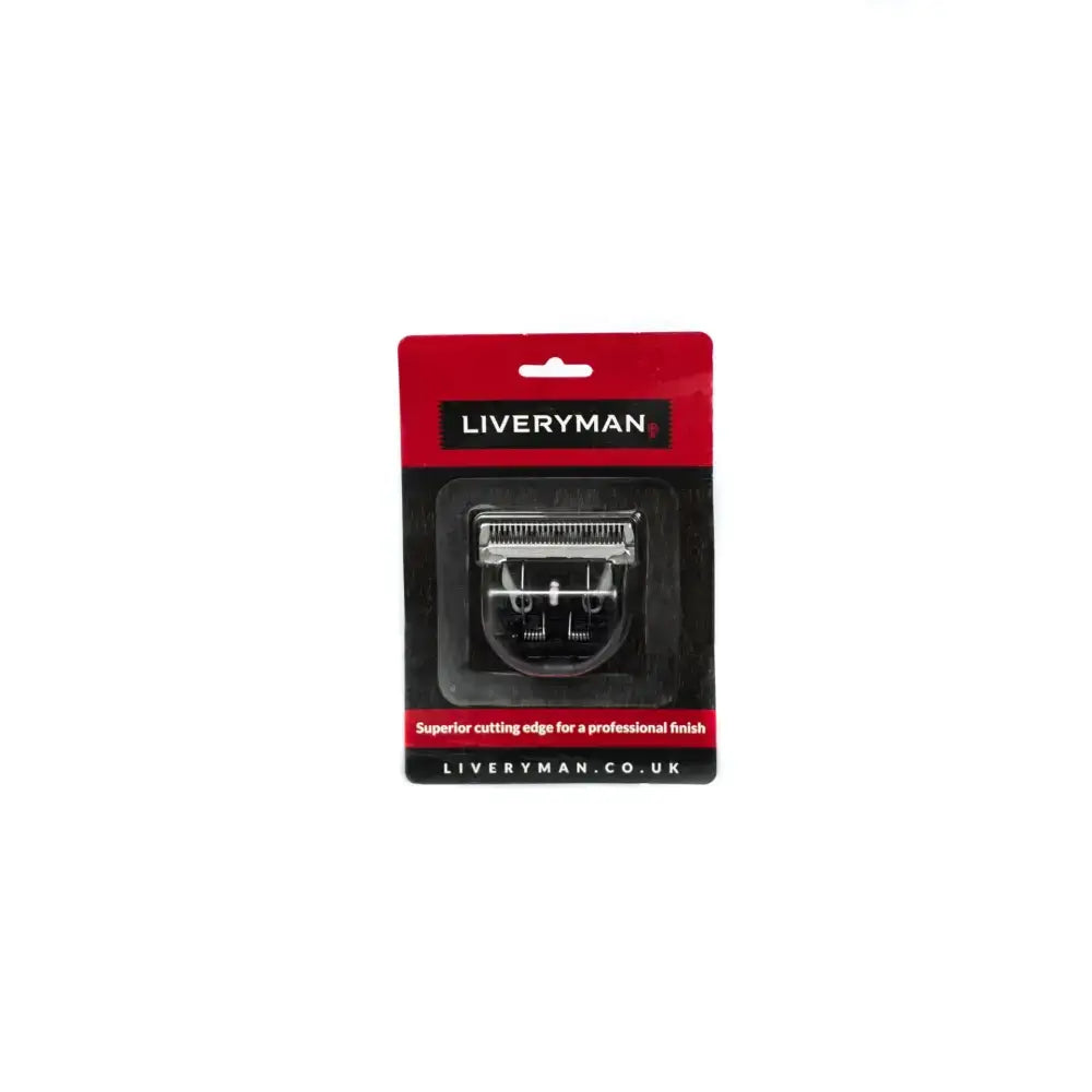 Silver metal hair clipper blade in red and black liveryman nova trimmer blades package for precise trimming
