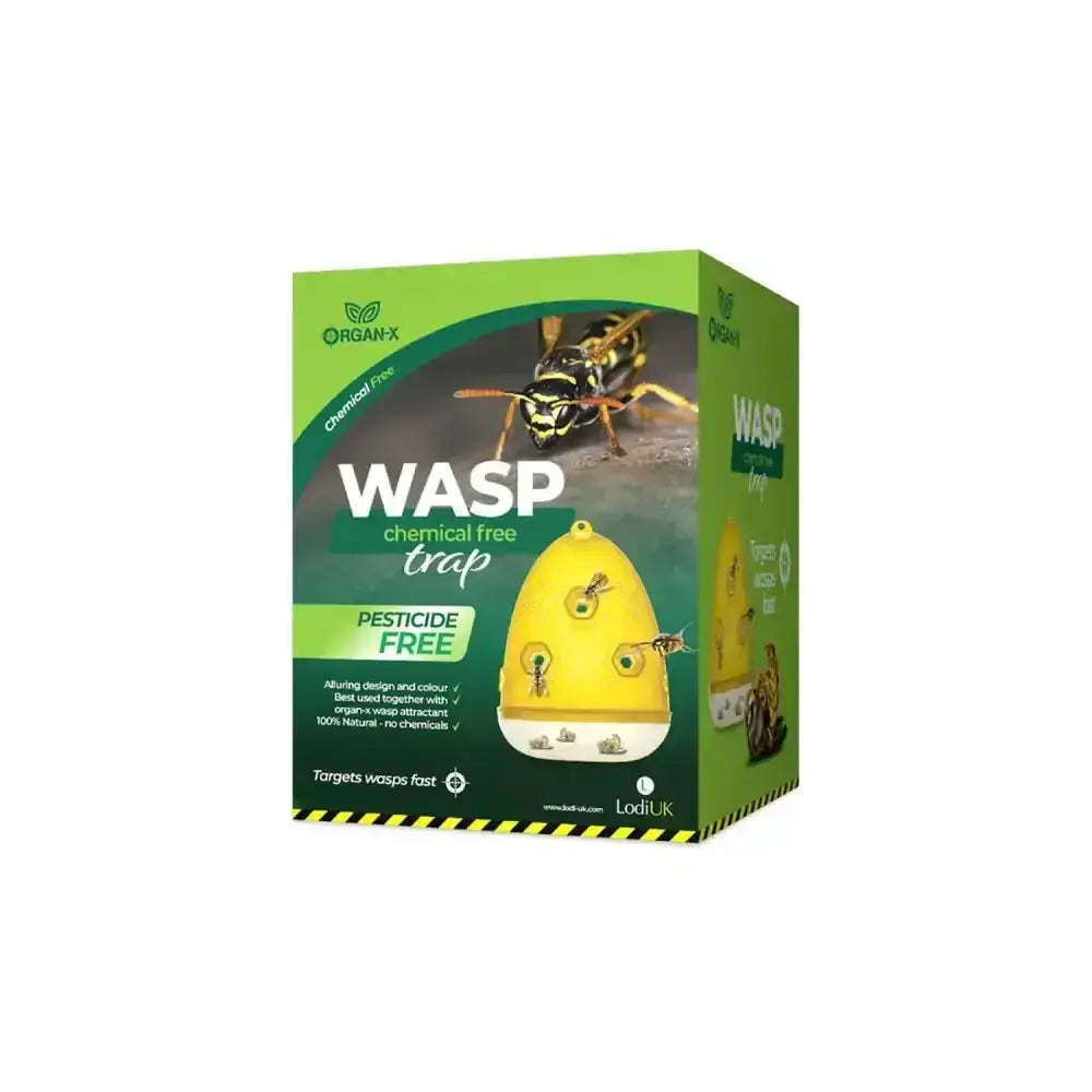 Yellow and white egg-shaped glossy lodi organ-x wasp trap designed for chemical-free pest control with organ-x wasp attractants