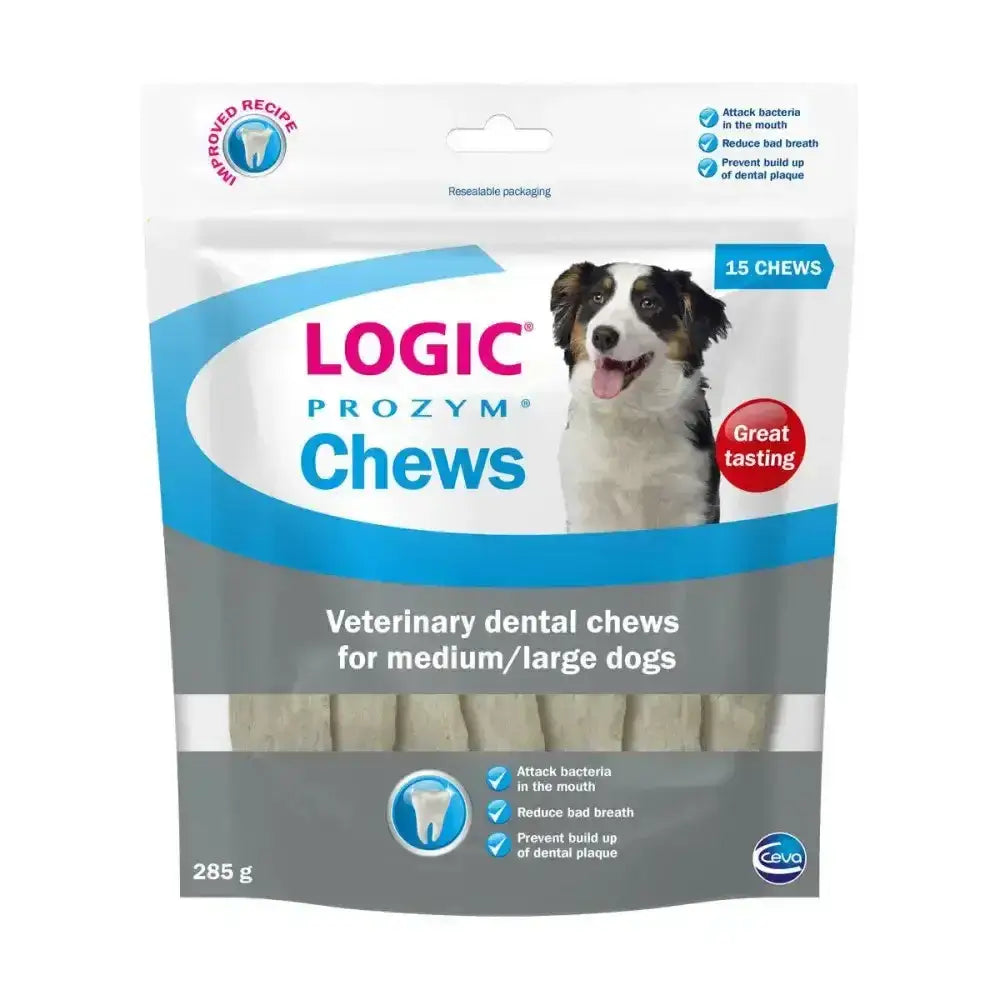 Logic prozym chews veterinary dental chews for medium large dogs 15 count in resealable packaging