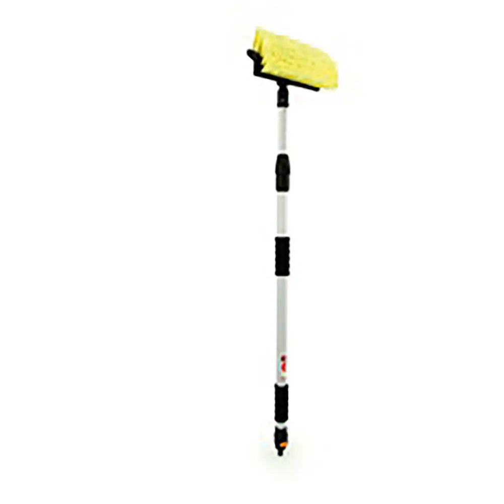Yellow sponge long handled heavy duty water feed brush with telescoping silver and black handle for car wash