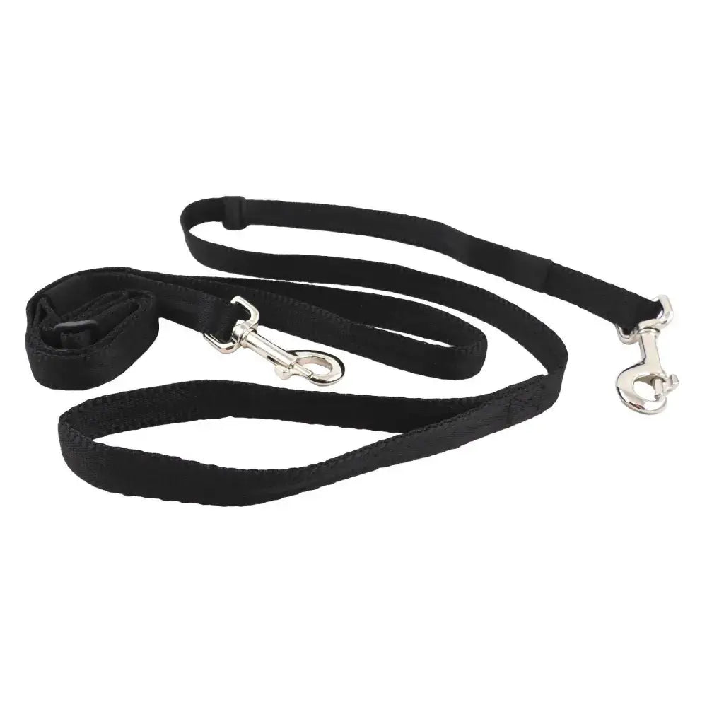 Black dual-leash loop handled reins with silver metal clasps by libbys loop handled for easy control