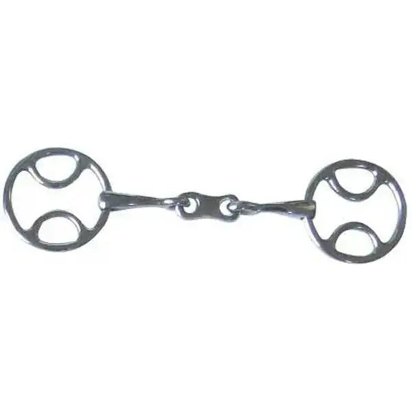 Silver loop ring beval french link bit with polished metal finish and symmetrical circular rings on each end