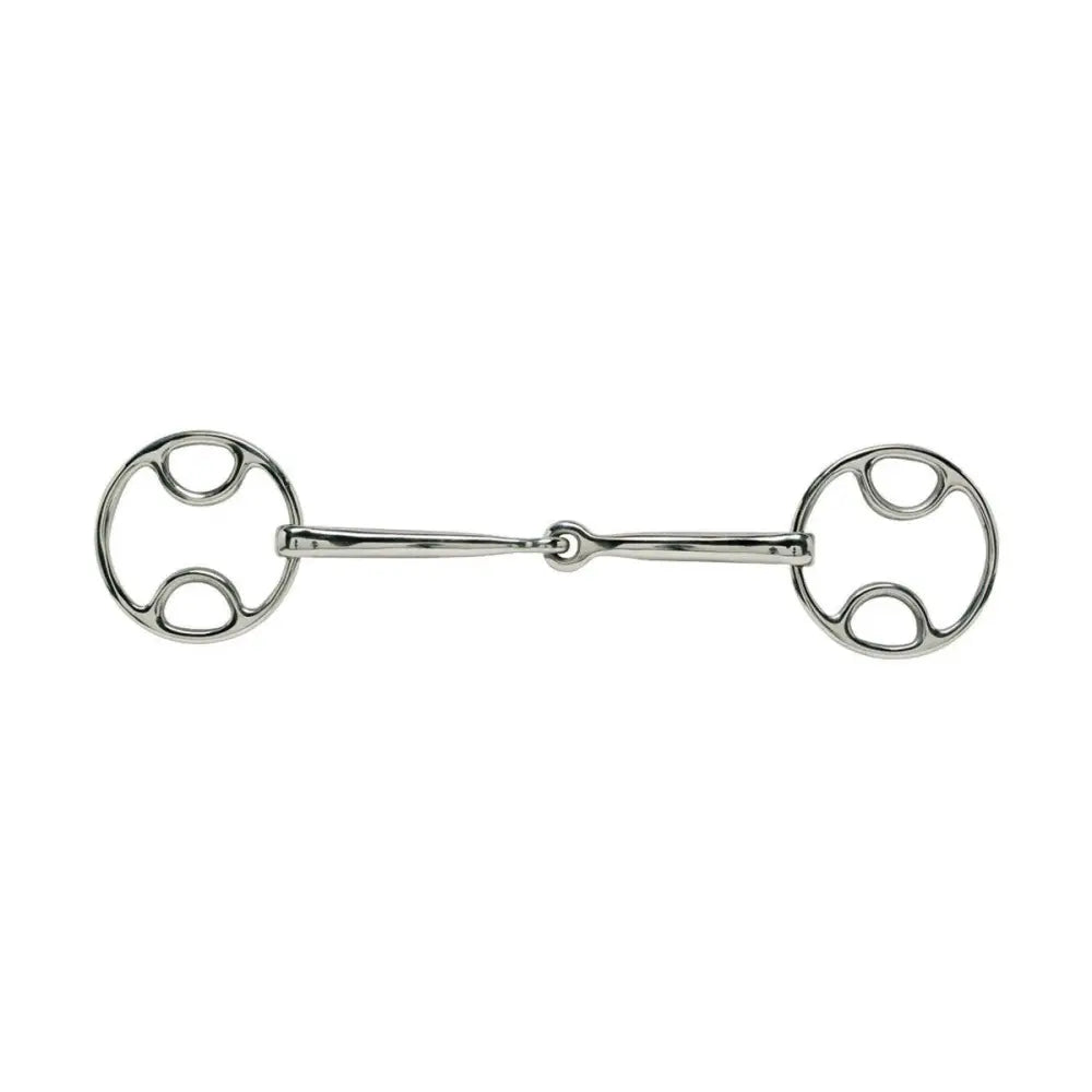 Silver lorina loop ring snaffle metal horsebit with polished finish and distinctive loop ring snaffle design for extra brakes