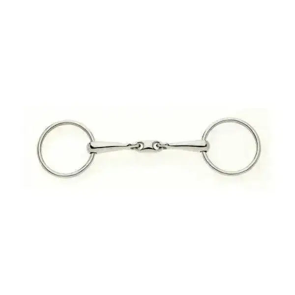 Silver-colored metal lorina loose ring snaffle with double jointed bit and small lozenge central section
