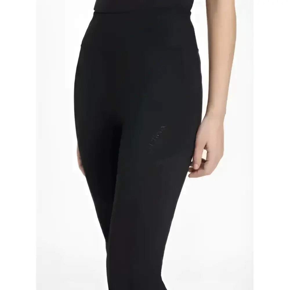 Black high-waisted lydia mesh leggings with a subtle logo on the thigh perfect for workouts or casual wear
