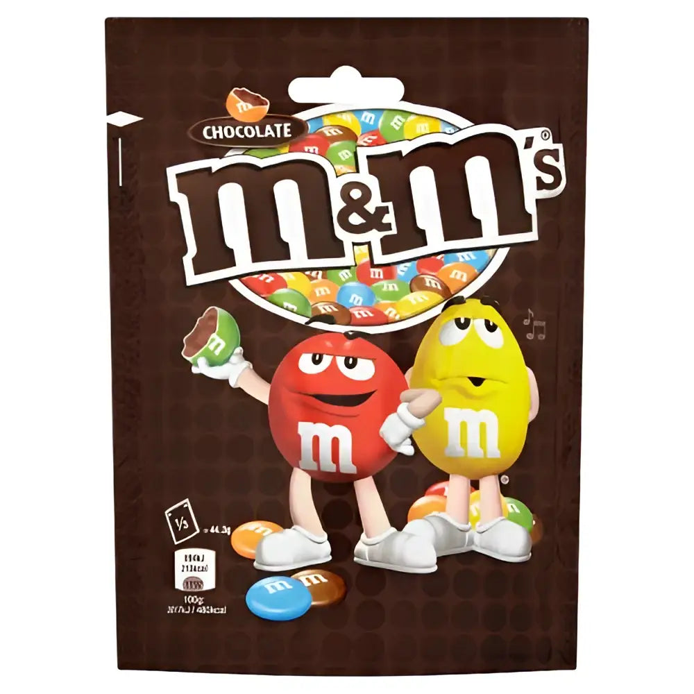 Colorful m and m chocolate pouch with red and yellow characters and multicolored chocolates perfect for equestrian fans