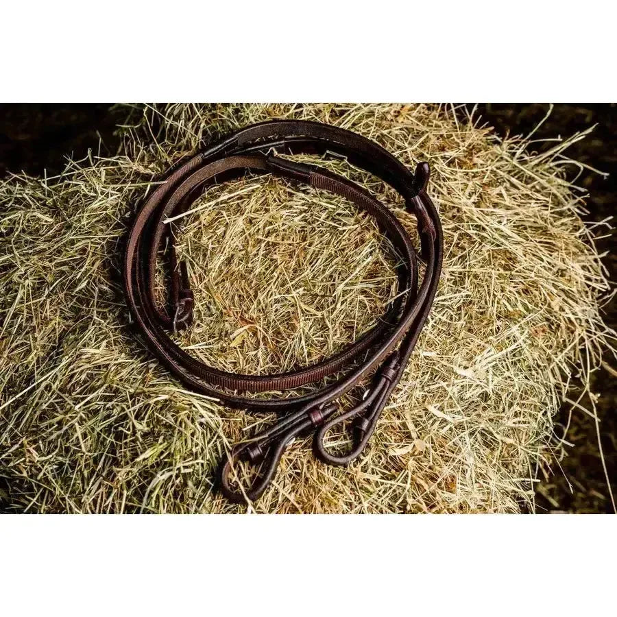 Mackey Classic Leather One Sided Rubber Grip Reins Brown Pony 3/4" Half Rubber Reins