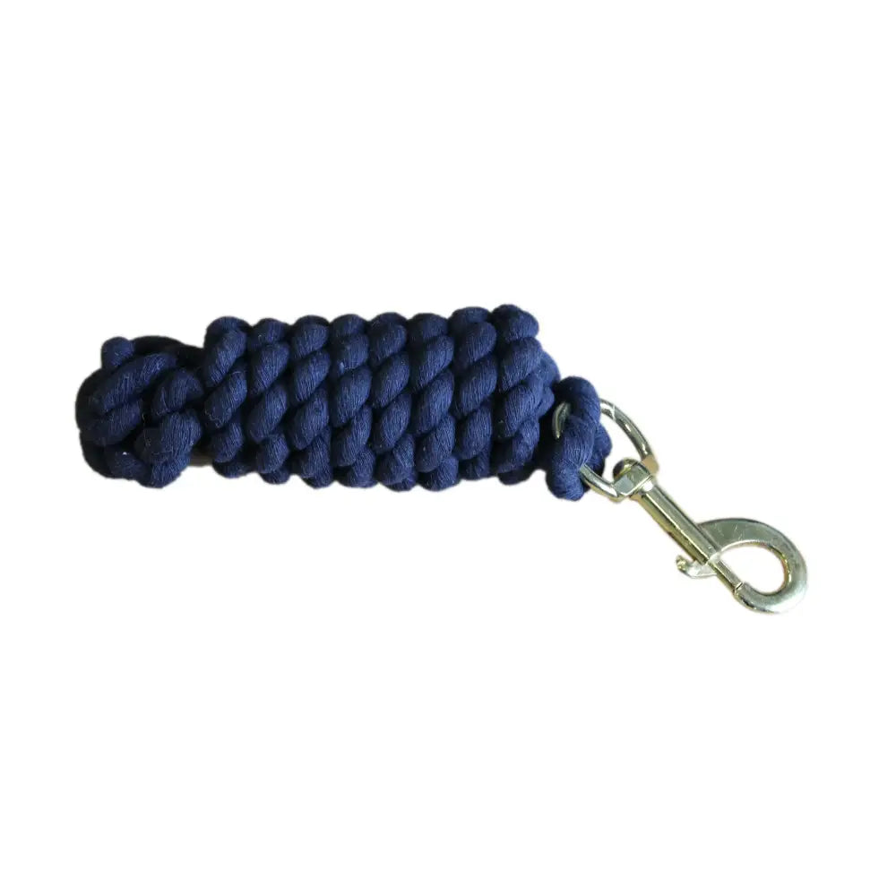 Navy blue braided cotton leadrope with silver swivel hook attachment from mackey economy cotton leadrope line