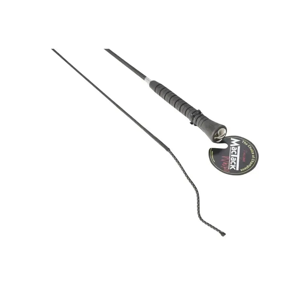 Black mactack dressage whip cw35 with textured grip and braided leather lash ideal for riding control