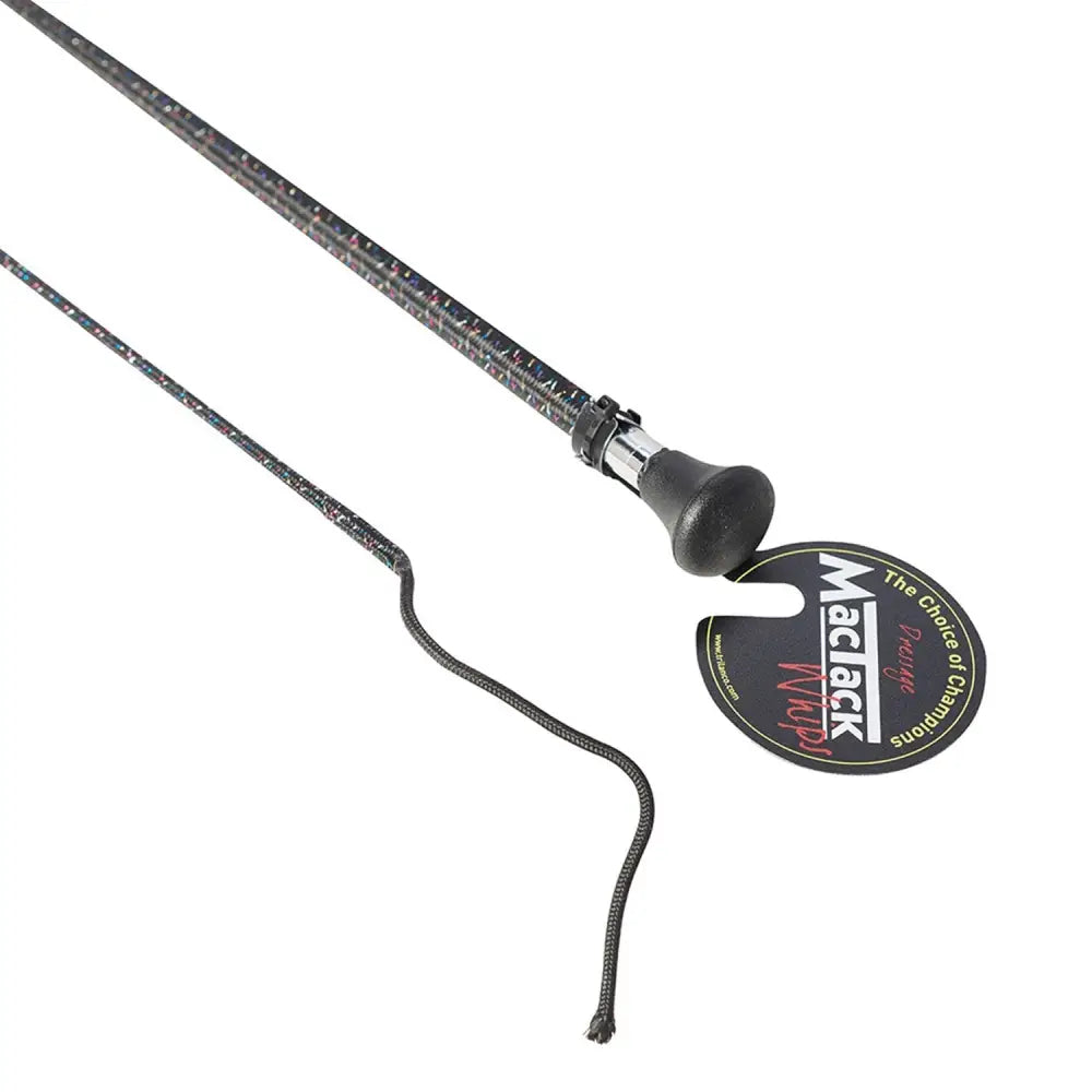 Black mactack dressage whip s114 with textured grip and coloured sparkle braided cord for dressage use