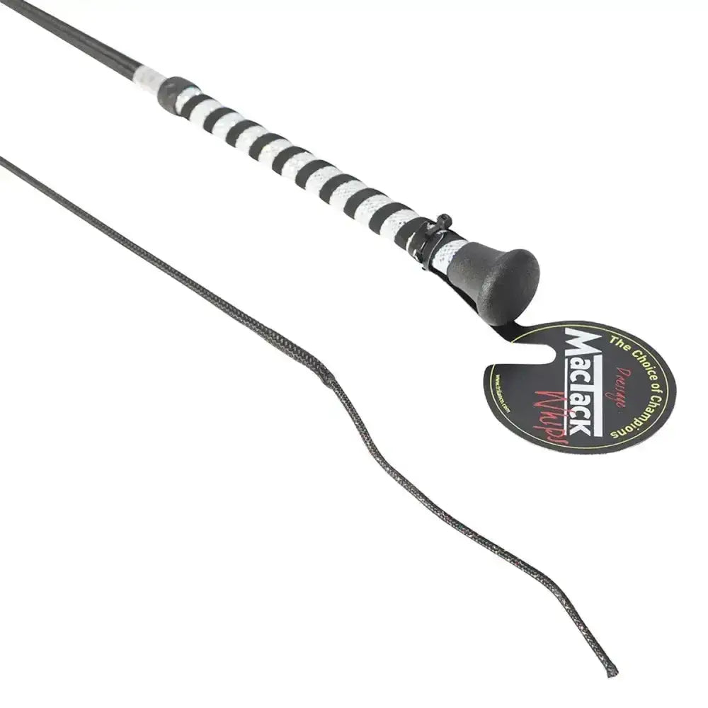Black and white striped mactack dressage whip with silver glitter handle s191 and black rubber tip