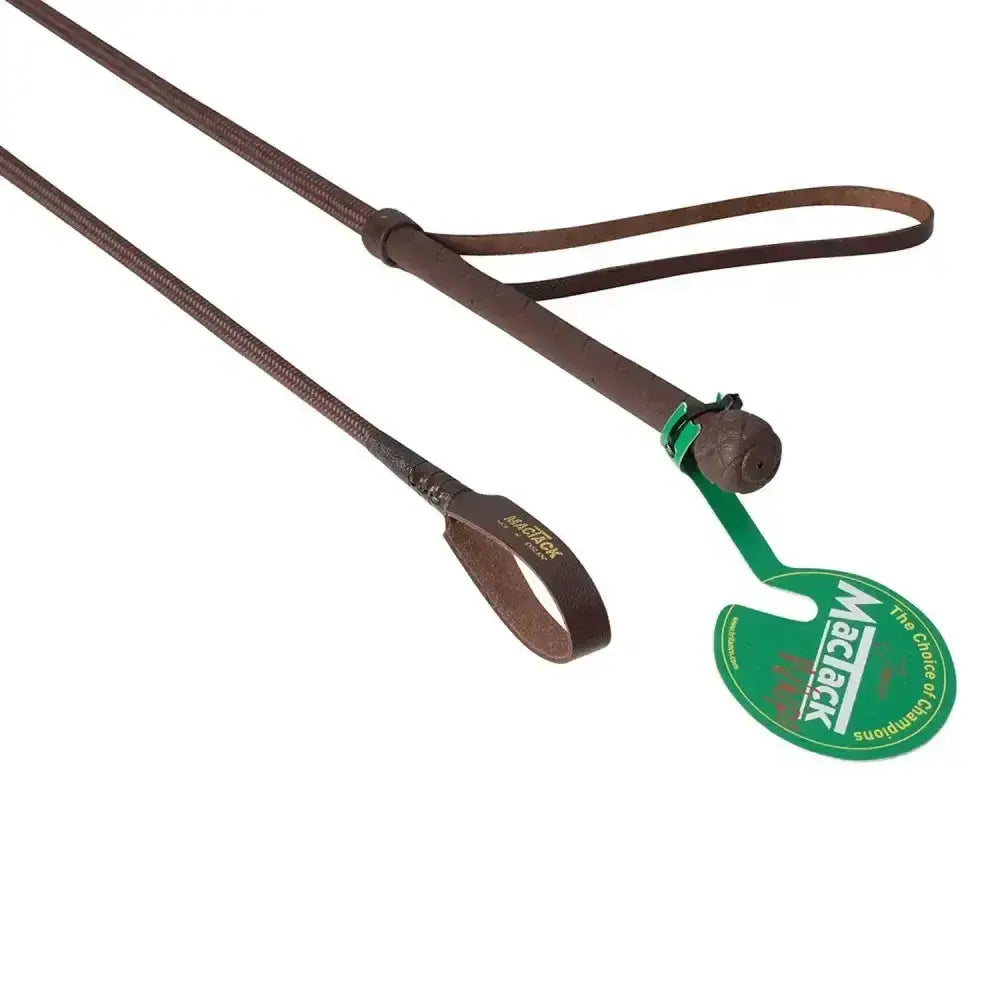 Brown leather junior riding whip macktack junior riding with green tag and keeper cw2 handle detail