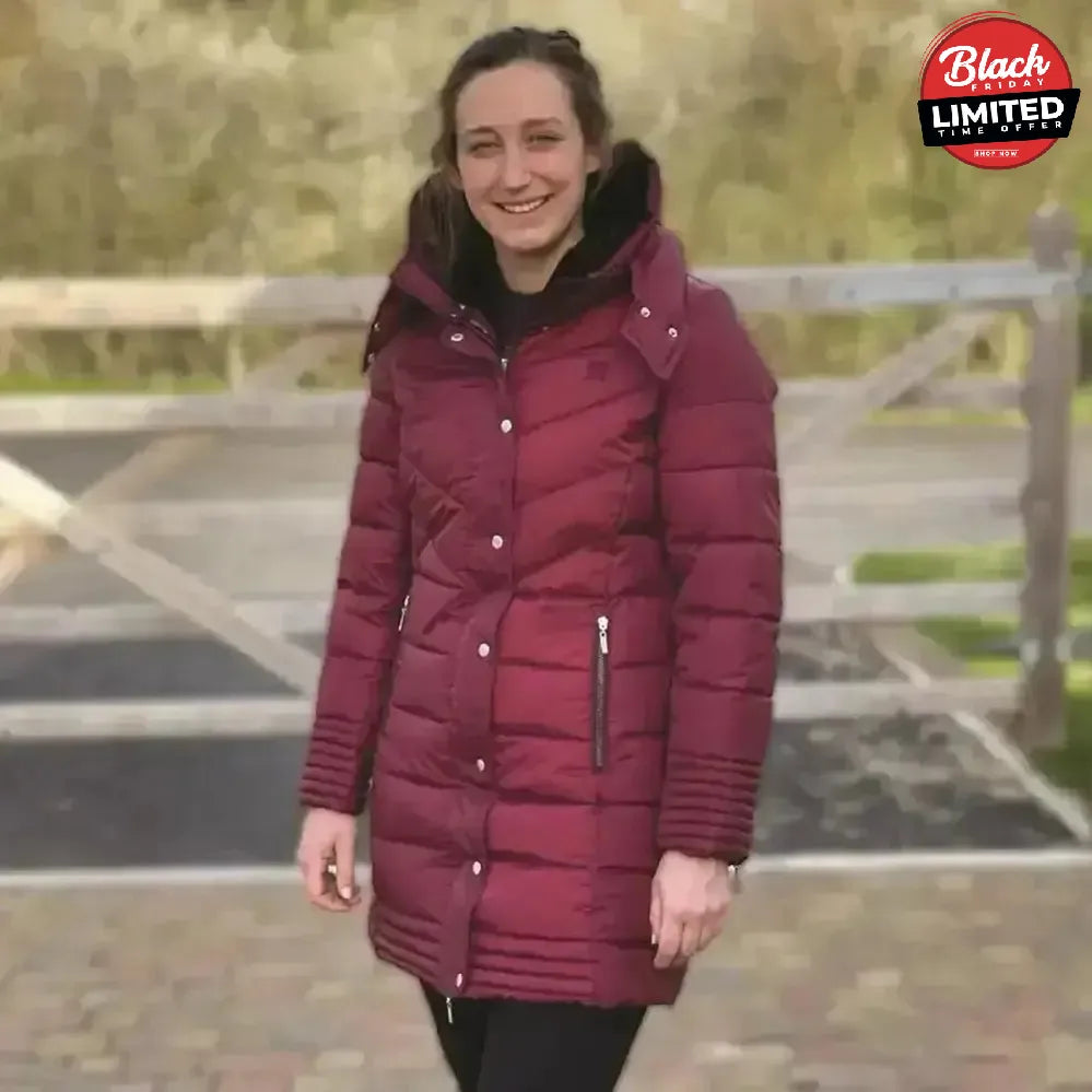 Mark Todd Coat Deluxe Long Padded Winter Coat Burgundy X Small Outdoor Coats