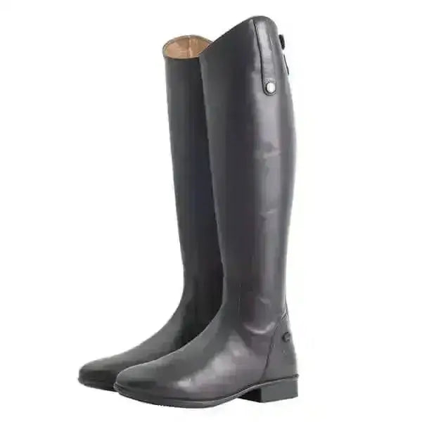 Black leather mark todd long leather riding boots with sleek polished finish and subtle stitching details