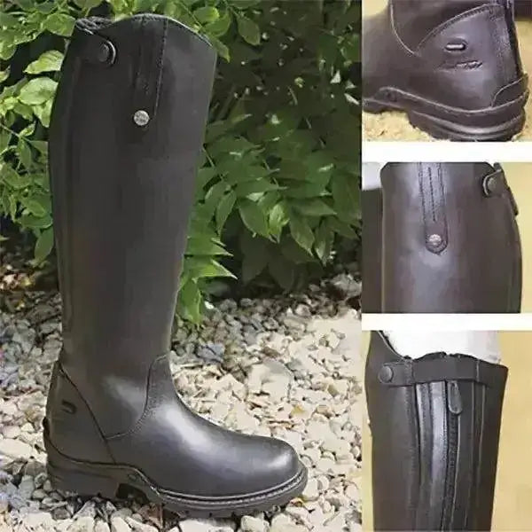 Black leather mark todd tall winter boots fleece lined with side zipper and metal eyelets for lacing