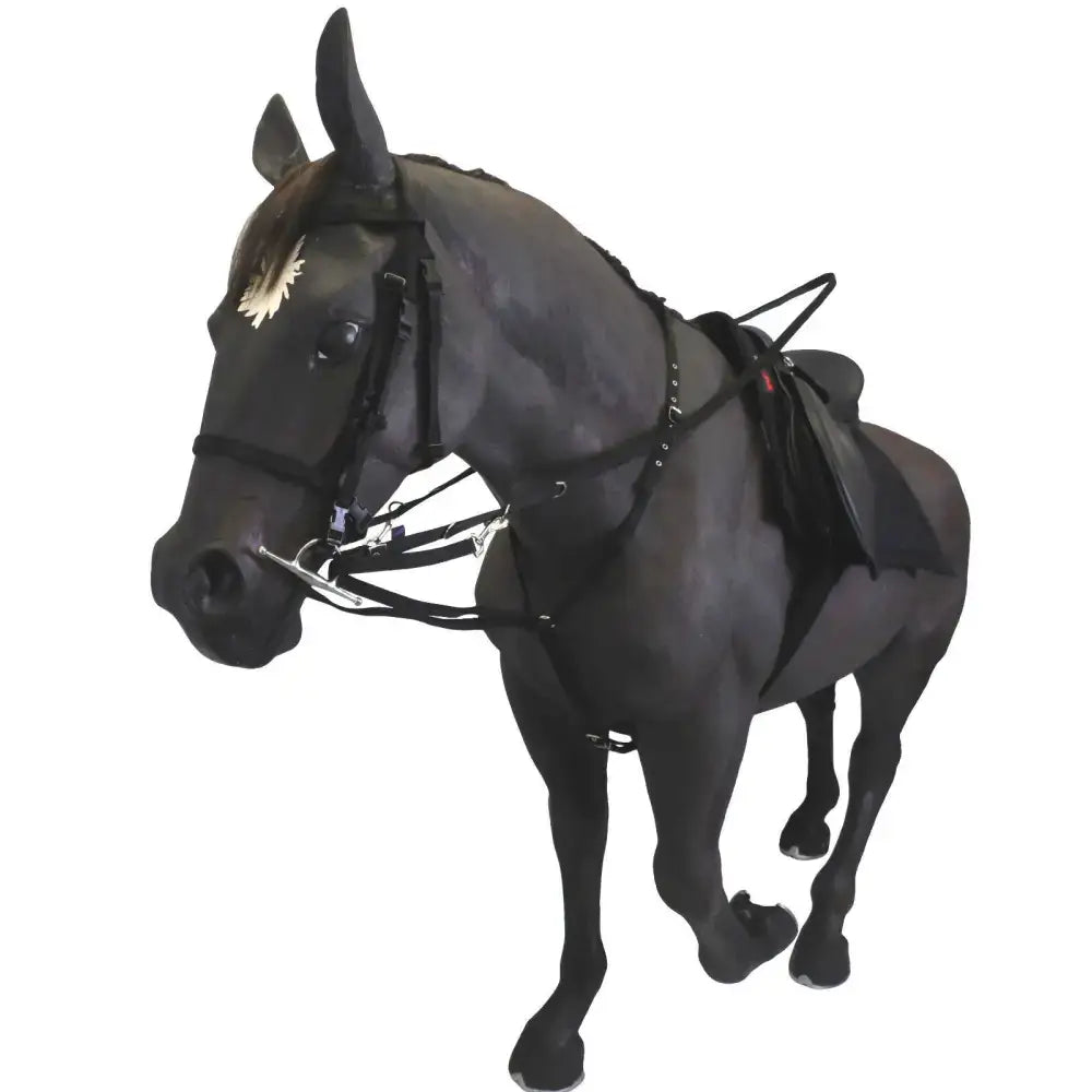 Black horse figurine market harborough with gold mane detail and rubber grip reins pony ring in black leather tack