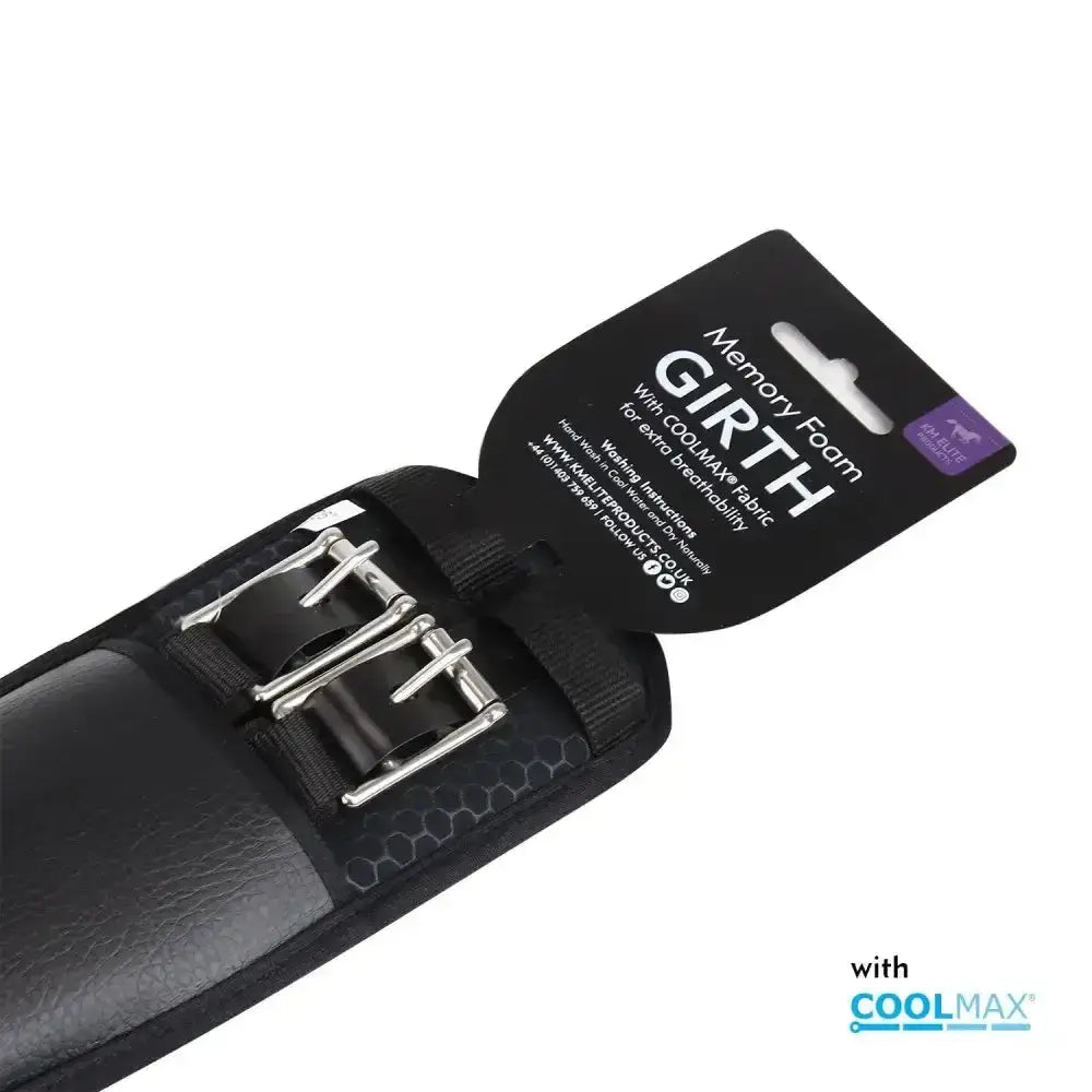 Black memory foam dressage girth with silver buckles and textured surface to ensure maximum breathability foam dressage girth
