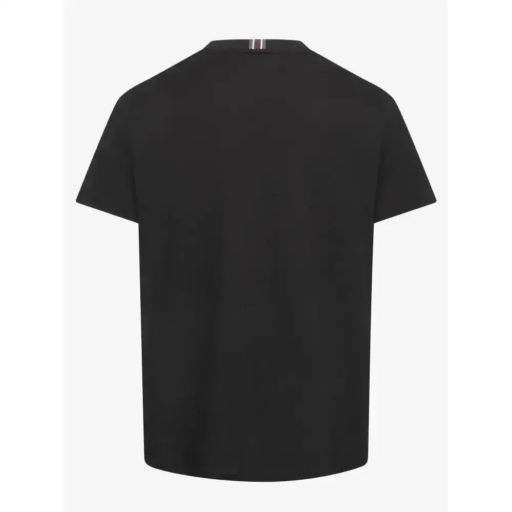 Black short-sleeved mens lemieux t-shirt with subtle metallic tag at neckline perfect for elite young mens style
