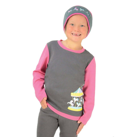 Merry Go Round Long Sleeve T-Shirt by Little Rider Grey/Pink 3-4 years HY Equestrian Polo Shirts & T Shirts Barnstaple Equestrian Supplies
