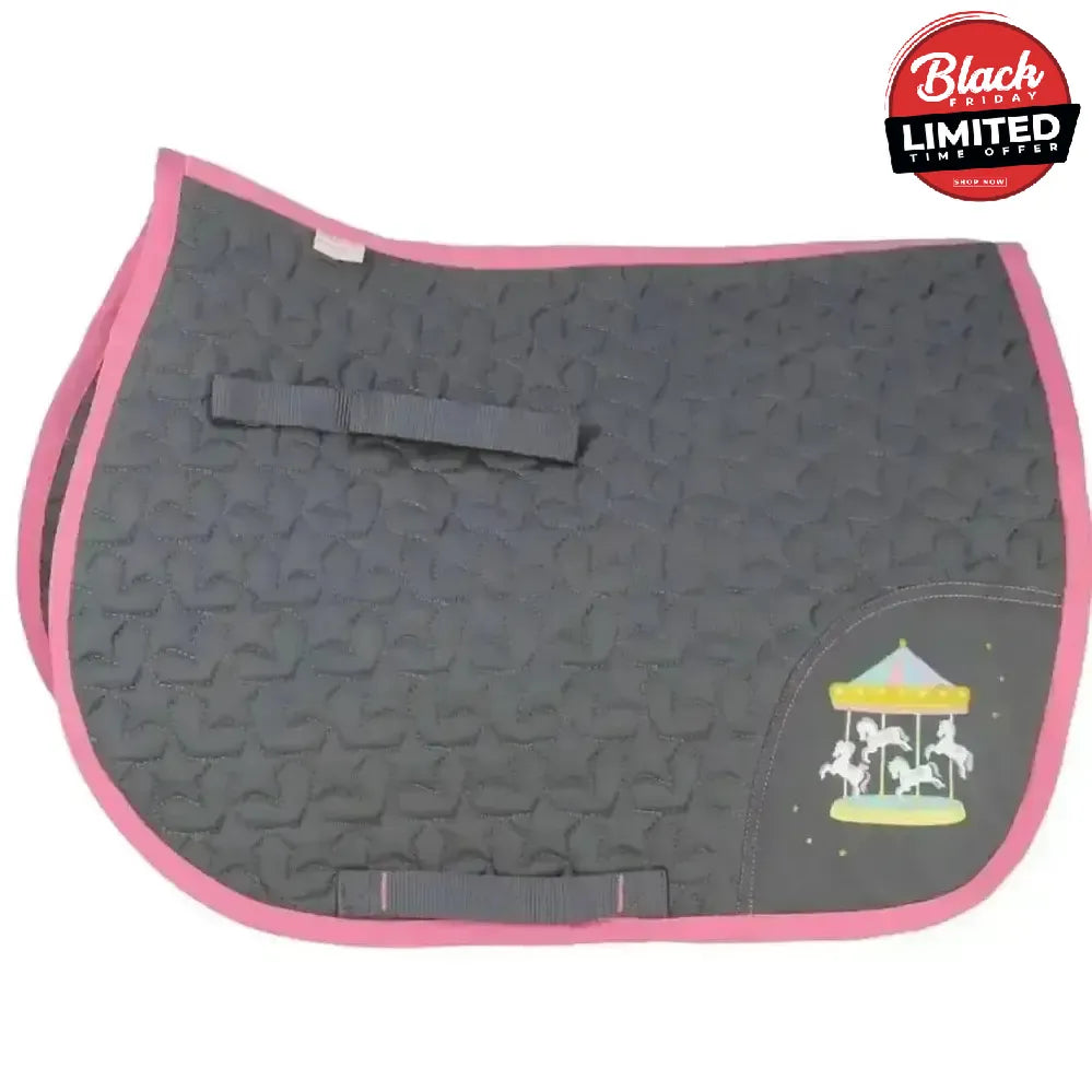 Merry Go Round Saddle Pad by Little Rider Grey/Pink Pony/Cob Saddle Pads