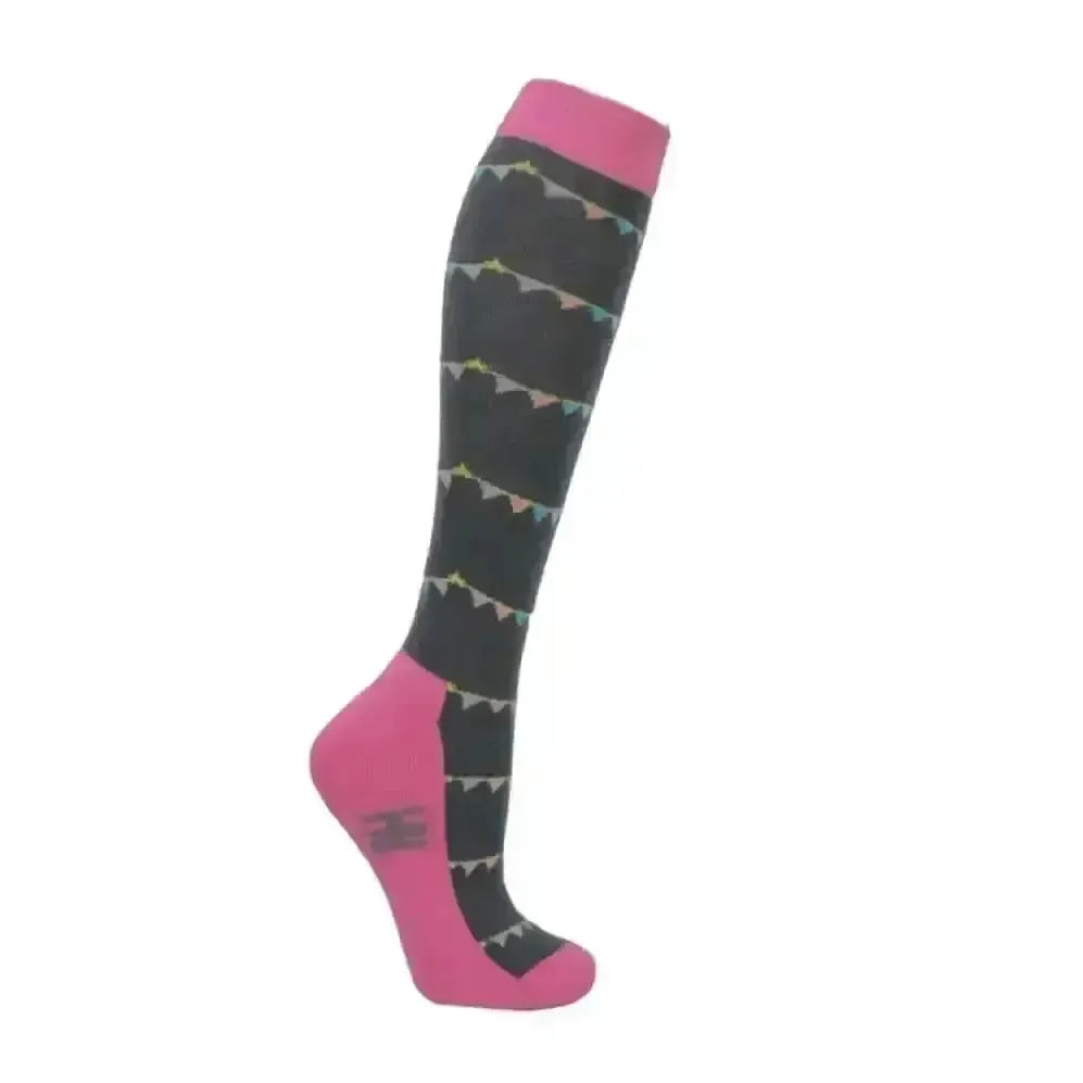 Merry Go Round Socks by Little Rider (Pack of 3) Grey/Pink Child 8-12 Riding Socks