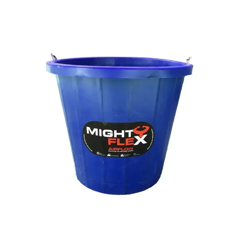 Blue plastic mightyflex calf multi purpose bucket 10 lt with black and red might flex label designed to withstand kicks
