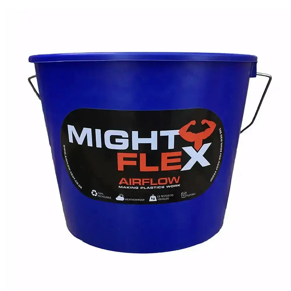 Blue plastic mightyflex mini calf multi-purpose bucket 2.5 lt with black label and red flexing arm logo