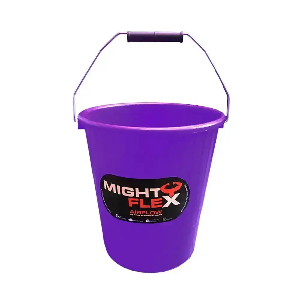 Purple plastic mightyflex premier calf bucket with black handle and premier calf multi purpose label 5 lt capacity