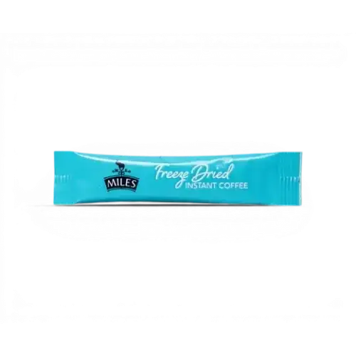 A turquoise miles tea & coffee freeze dried instant coffee single-serve packet perfect for hot chocolate lovers