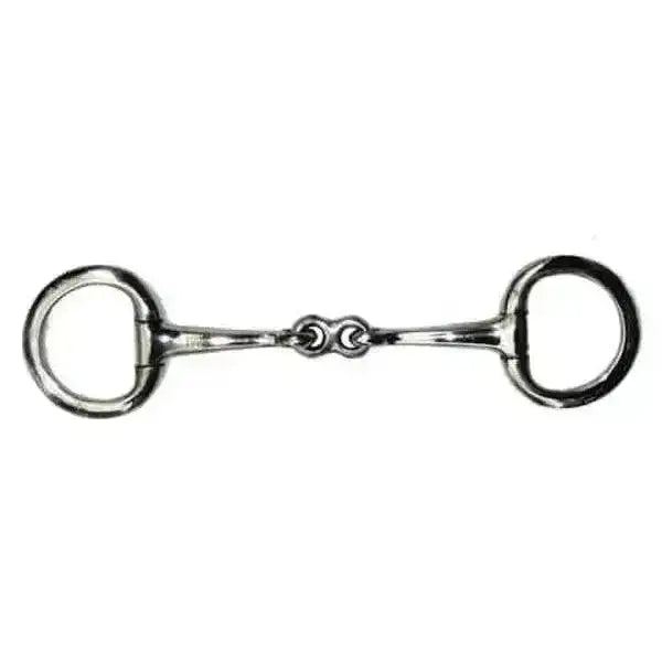 Silver metal mini eggbutt bradoon bit with polished finish and circular rings for eggbutt bradoon french link use