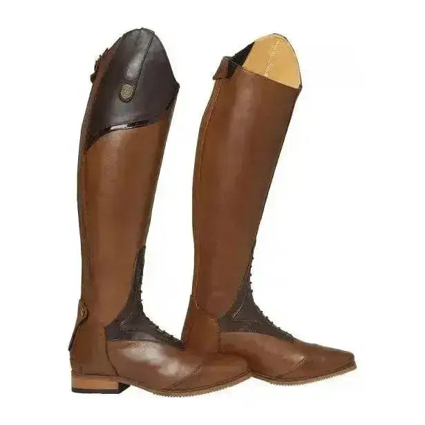 Brown and dark brown leather mountain horse sovereign sovereign high rider tall brown riding boots with sleek two-tone design