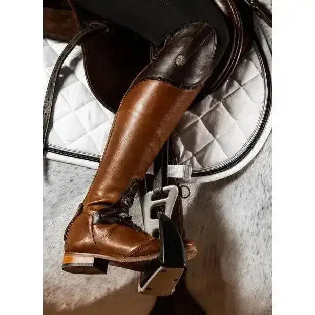 Brown leather mountain horse sovereign tall brown riding boot with dark brown panel and black laces