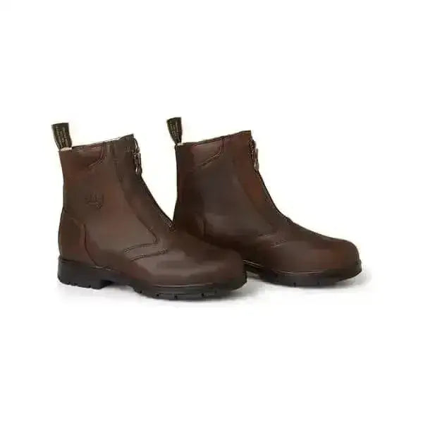 Brown grain leather mountain horse spring river paddock boots with side zipper and pull tab at the back view
