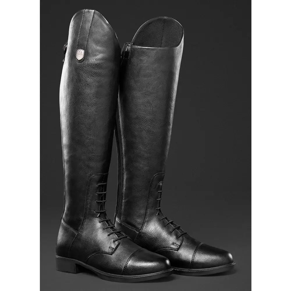 Black leather mountain horse veganza junior tall riding boot with polished finish and classic lace-up design