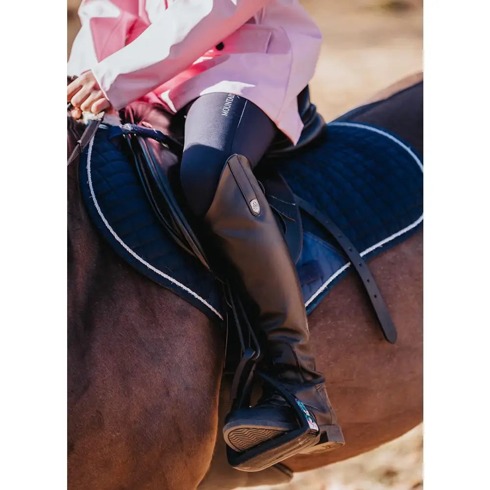 Black leather mountain horse veganza junior tall riding boot with sleek protective design and subtle side branding