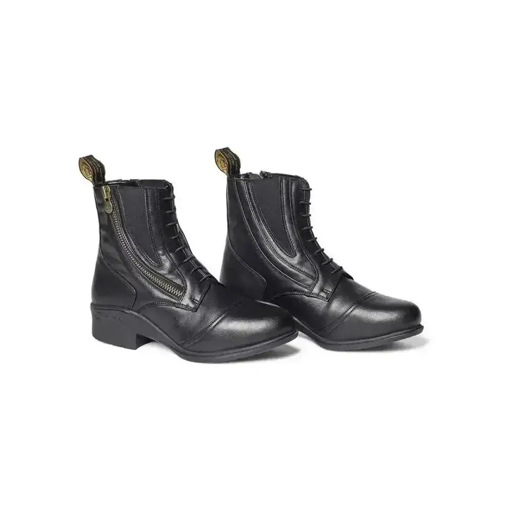 Black leather mountain horse veganza zip paddock boots with low heel and side zipper balanced all-round synthetic riding boot