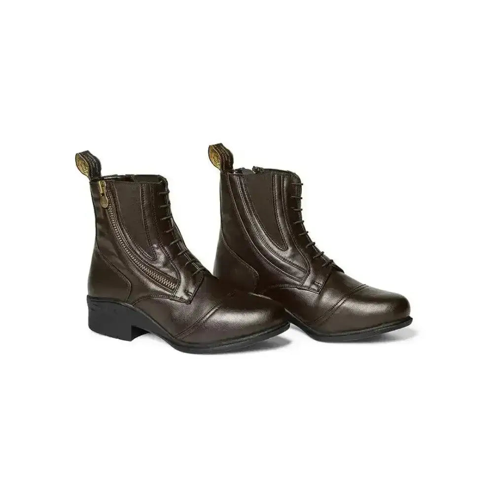 Dark brown leather mountain horse veganza zip paddock boots with side zipper and low block heel synthetic riding boot