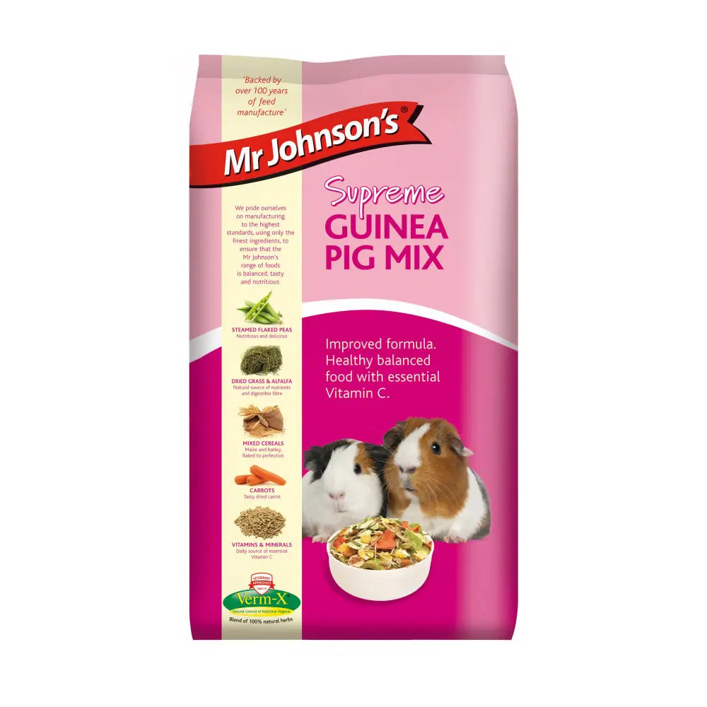 Pink and white packaged Mr Johnsons supreme guinea 2.25kg guinea pig mix for healthy small pets