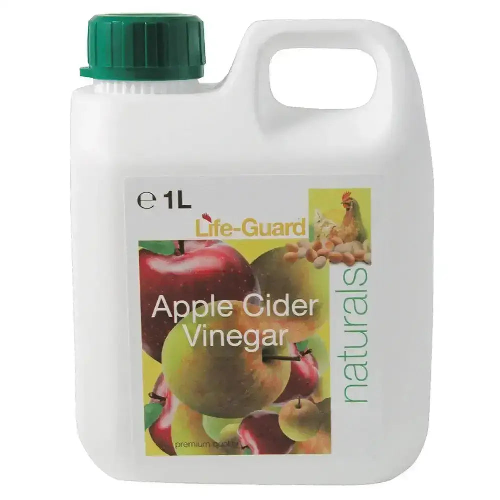 White plastic jug with green cap of naf life-guard apple premium grade supplement apple cider vinegar label