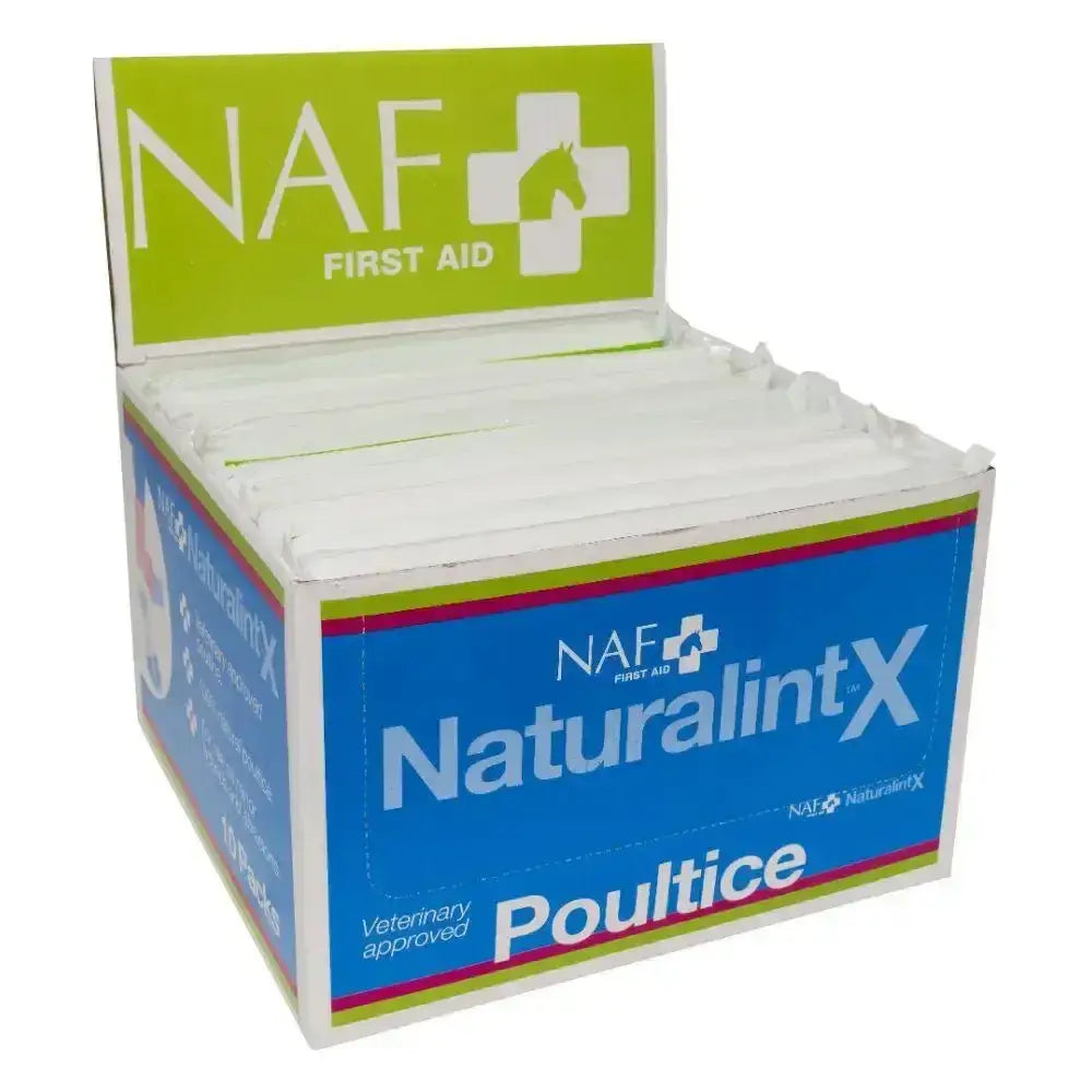 White naf naturalintx poultice in blue and green cardboard display box for natural poultice treatment