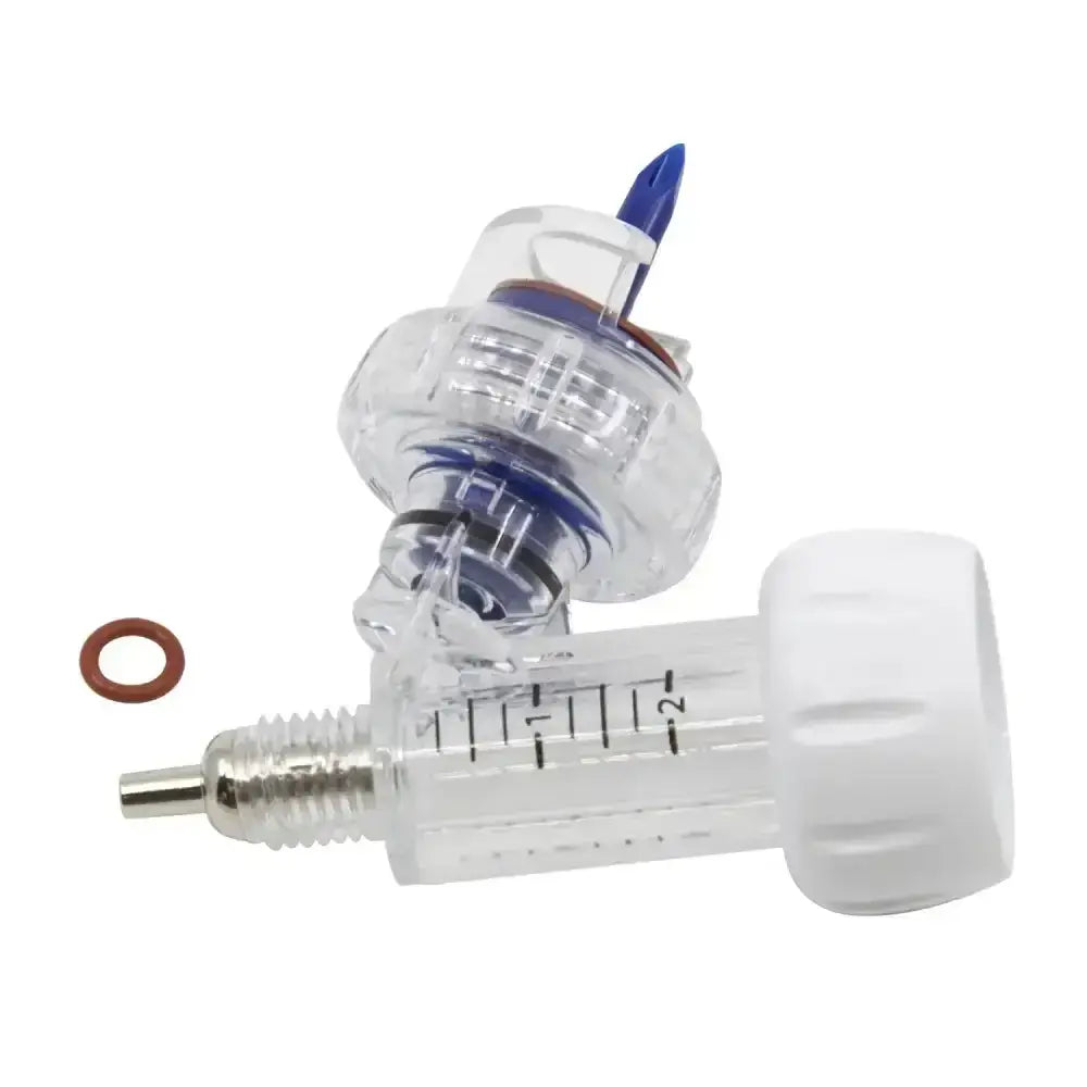 Clear plastic neogen barrel with o ring adjustable collar and blue plunger for neogen prima vaccinators collar replacement barrel