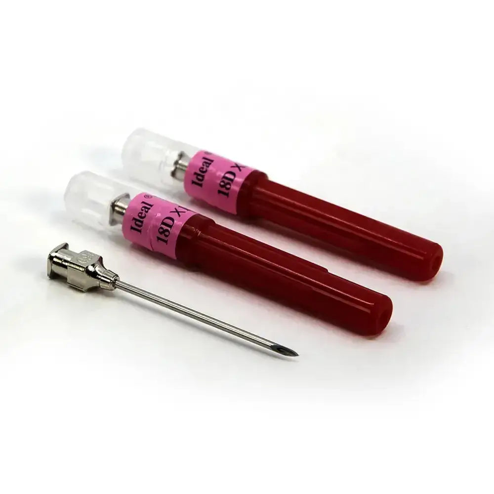 Neogen d3 detectable 18g red plastic blood collection needles with plated brass hubs reduce breakage six fold