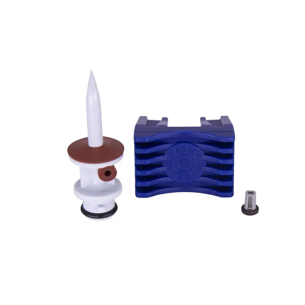 Blue plastic radiator support bracket with ridged texture and embossed logo for neogen spike removal tool use