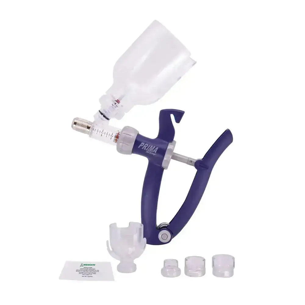 Purple plastic and metal prima paint spray gun with clear reservoir for neogen syringe bmv premium adjustable use