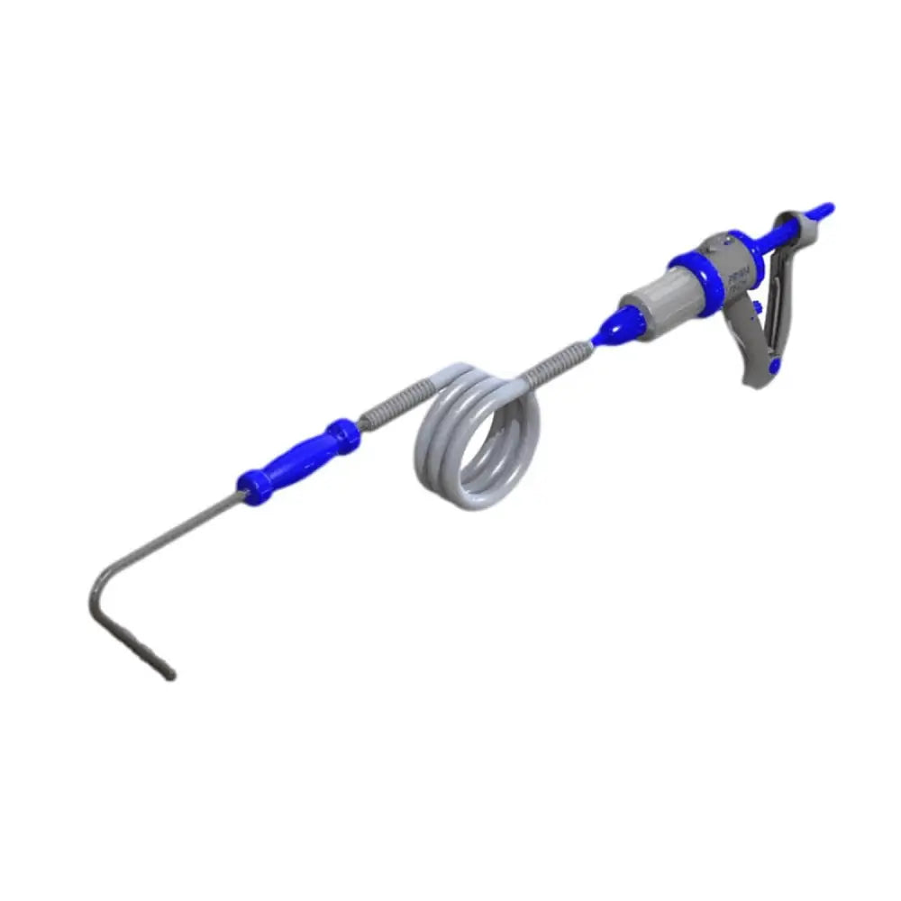 Blue and gray neogen syringe drencher with floating hook nozzle adaptor and coiled tube for automatic drenchers use