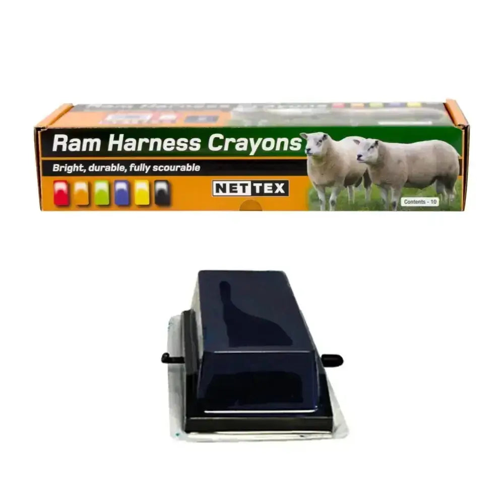 Black plastic ram harness crayon dispenser with side handles for nettex agri weather crayons and nettex harnesses