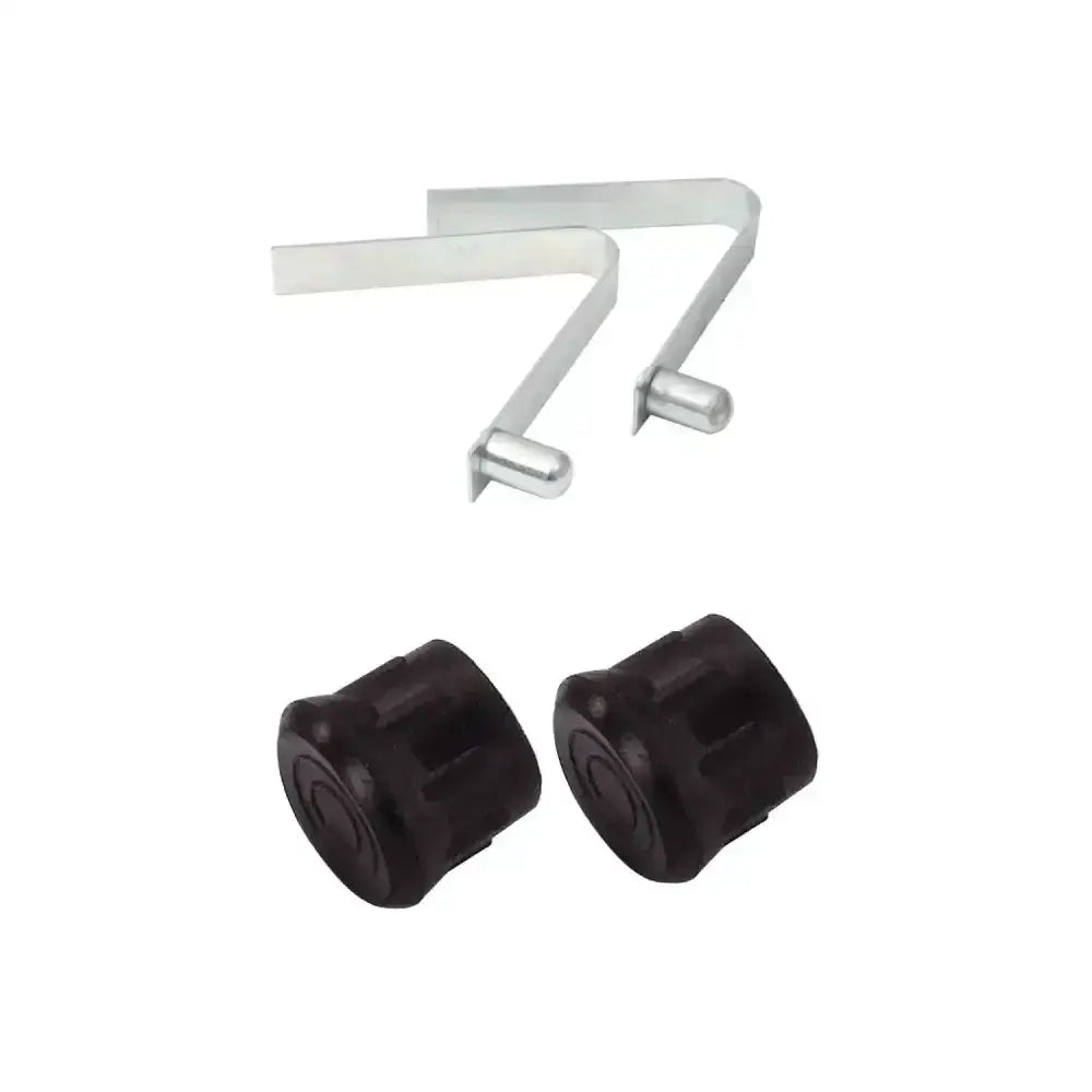 Silver metal l-shaped brackets with black plastic caps for nettex agri anti kick bar spare springs and caps