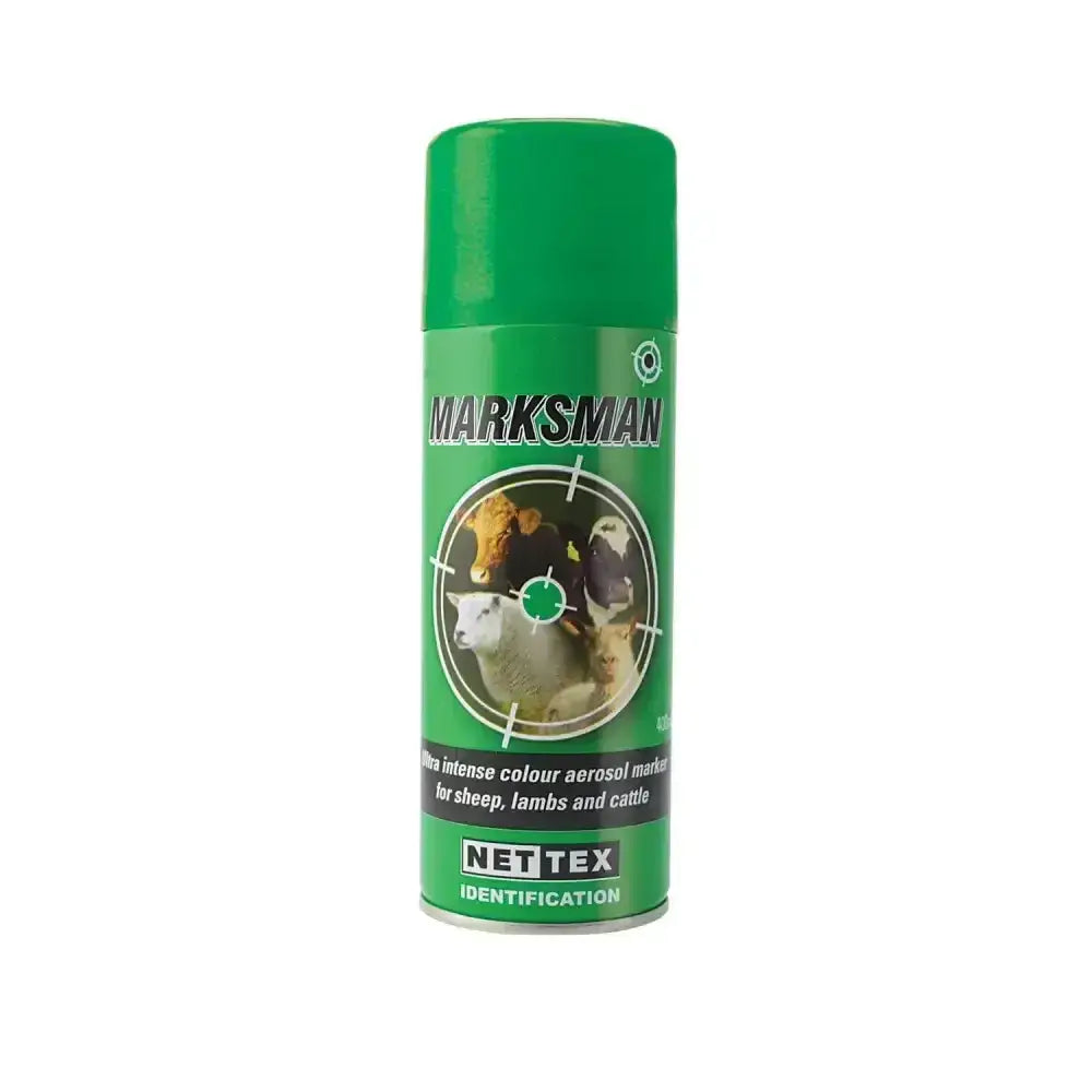 Green aerosol can of nettex agri marksman livestock identification marker for reliable sheep marking and british wool marketing