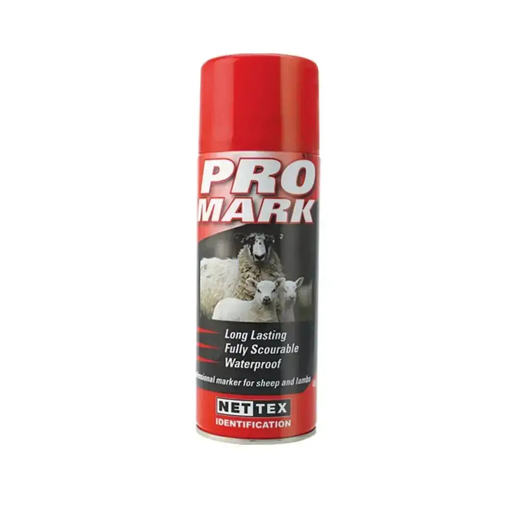 Red aerosol can of nettex agri promark fully scourable professional marker spray for sheep and lamb identification