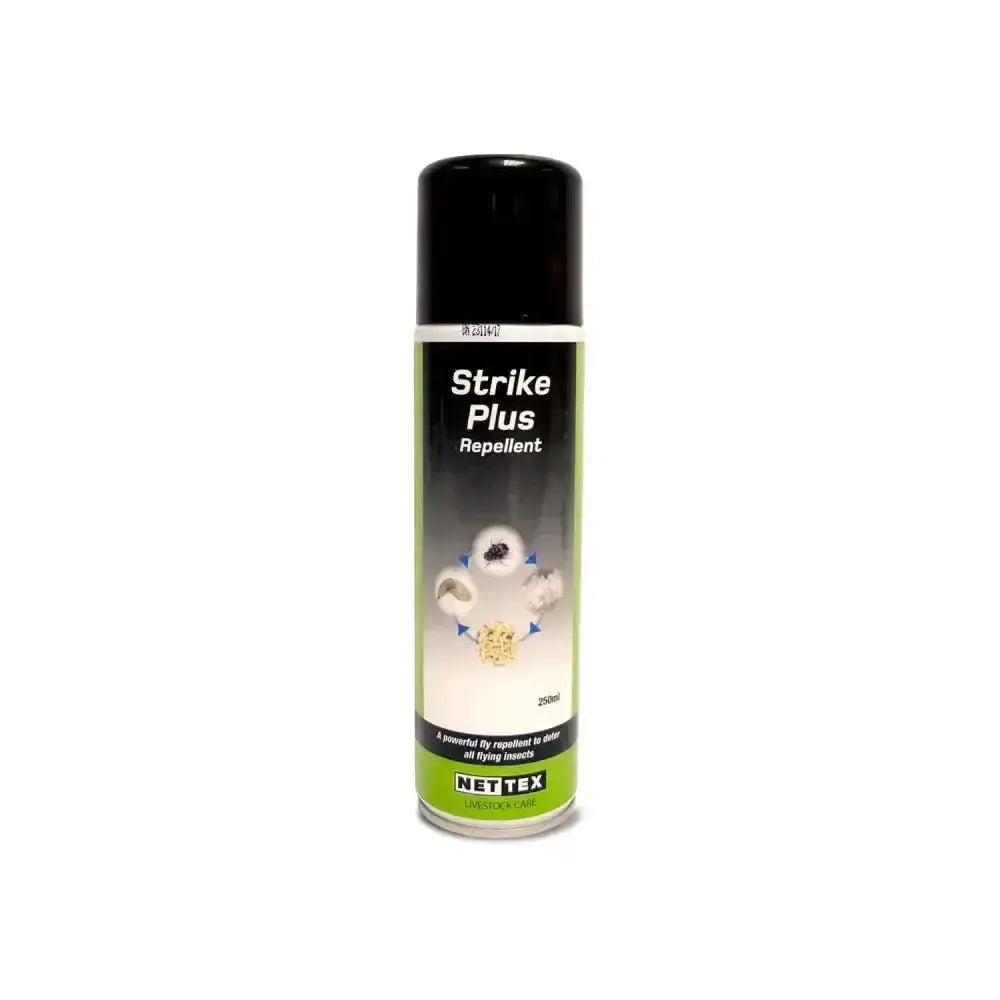 Black and green 250ml nettex agri strike plus aerosol can effective blowfly repellent spray for flying insects